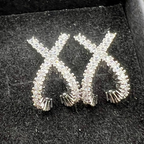 NIB Stamped 925 Sterling Silver & Zircon Criss Cross Letter X Drop Earrings - Picture 4 of 14